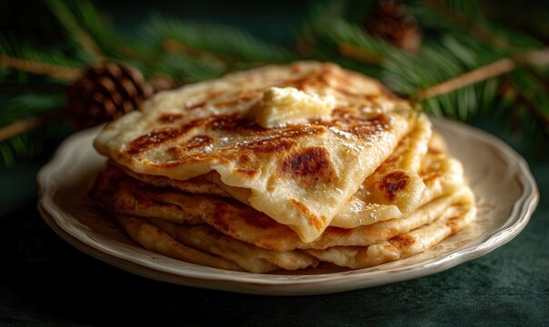 Freshly served minnesota lefse with butter and sugar