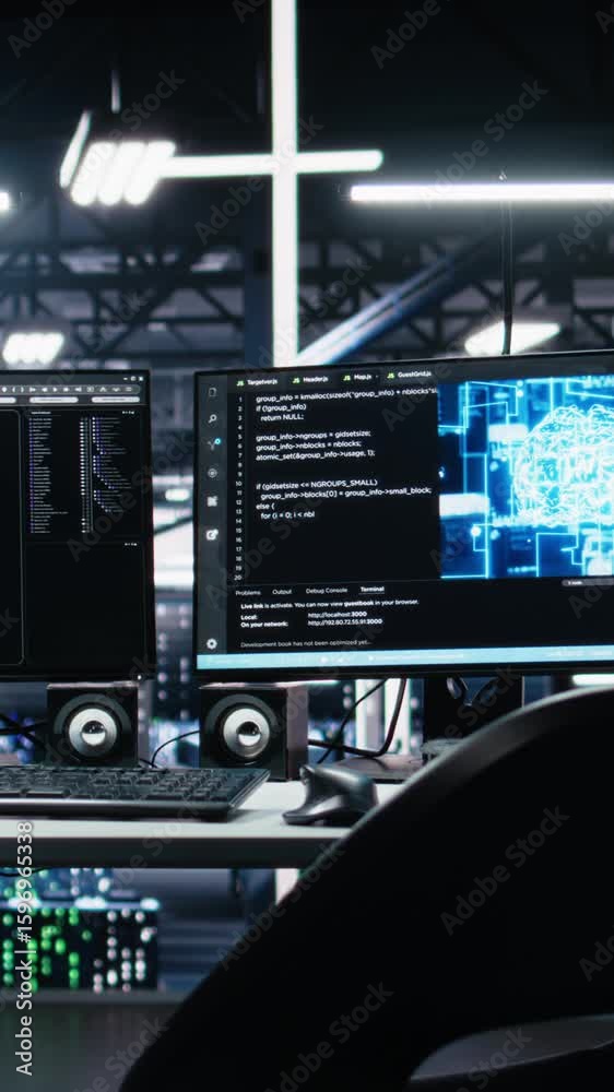 Poster vertical video server room pc screens tracking mainframes processing large scale machine learning da