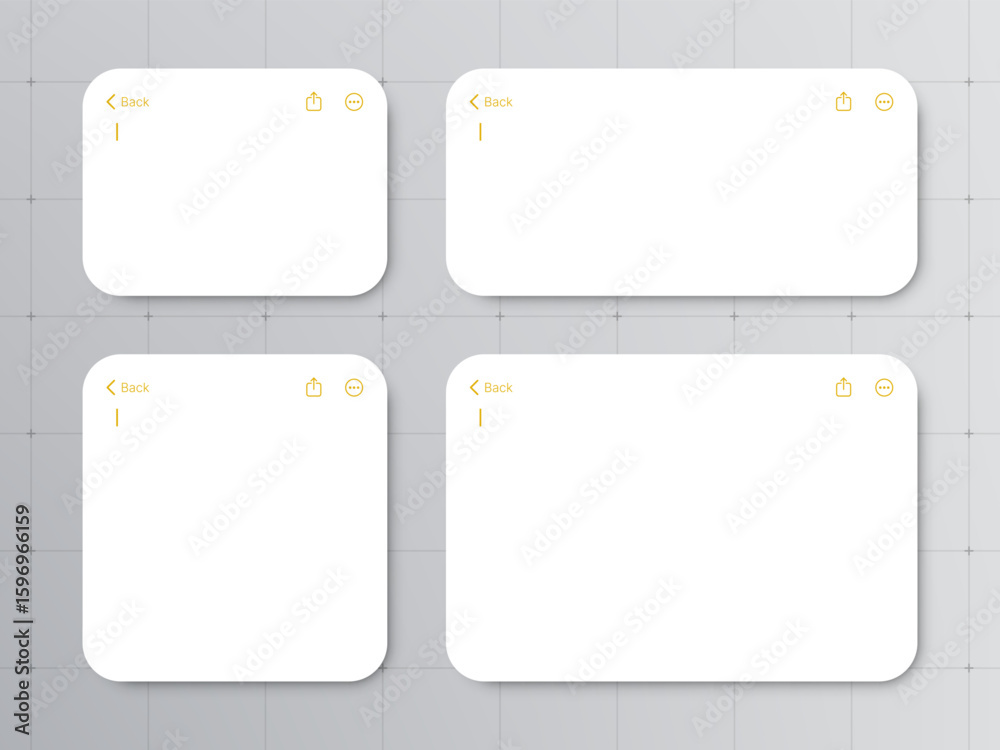 Poster Notes ui vector template with various blank white spaces. Simple graphic design element for user interface.