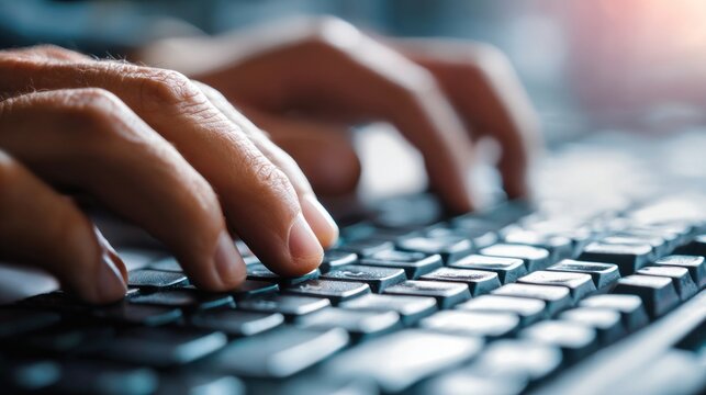 Close-up hands typing on keyboard