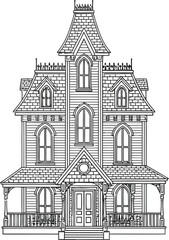 Fototapeta premium Victorian mansion with steep roof and arched windows