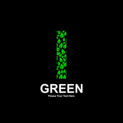 A vibrant green leaf-patterned "I" letter logo symbolizing nature, ecology, and growth 