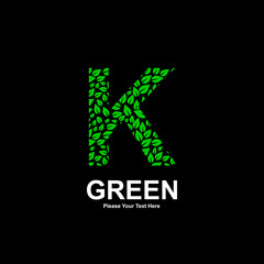 A vibrant green leaf-patterned "K" letter logo symbolizing nature, ecology, and growth 
