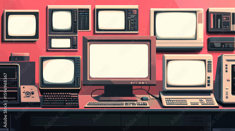 Fototapete a collection of empty pixel-style computer screens and ui templates featuring vintage open pc window