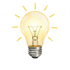 Glowing Yellow Lightbulb Watercolor Illustration