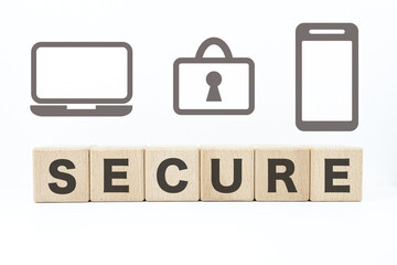 情報セキュリティと安全対策のイメージ。SECUREの文字。