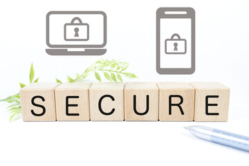 情報セキュリティと安全対策のイメージ。SECUREの文字。