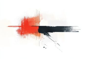 Dynamic blend of bold red and black brushstrokes creates an abstract composition Linear elements add depth Expressive and striking
