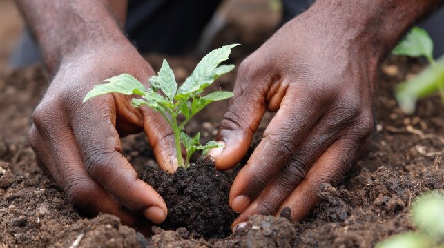 Hands planting a seedling