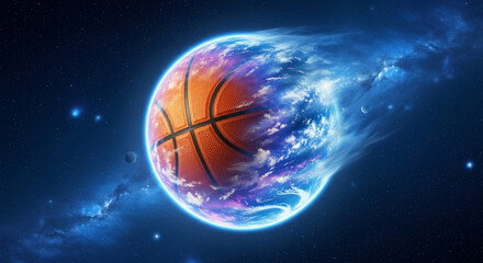 Fototapeta premium Surreal Fusion of Basketball and Earth Exploring the Cosmos A Captivating Blend of Sports and Planetary Wonder