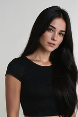 Naklejka premium Calm Woman in Black Crop Top Portrait