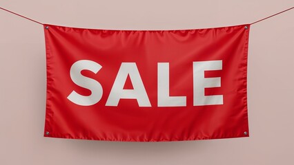 Red fabric sale banner with bold text