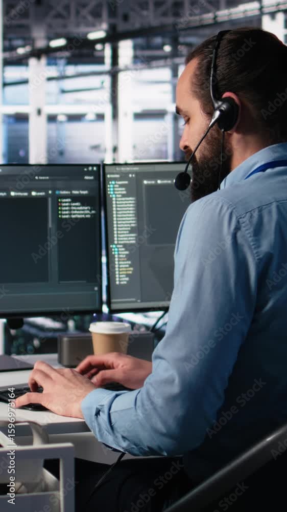 Poster vertical video data center admin using ai assistant to provide user technical support and solutions 