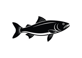Salmon fish silhouette black vector white background