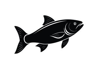 Salmon fish silhouette black vector white background