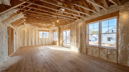 Cozy attic renovation with natural light showcasing wooden ceiling beams and insulated walls for energy efficiency in modern homes