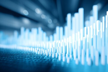 Abstract Representation of Data: A visually striking arrangement of blue toned vertical bars that evoke charts and data visualization