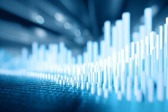 Abstract Representation of Data: A visually striking arrangement of blue toned vertical bars that evoke charts and data visualization