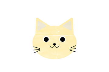 黄色のかわいい猫　折り紙、切り絵調　グラフィック素材 