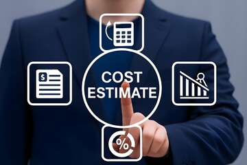 Budget and financial planning. Cost estimate and annual income. Project cost estimation, calculate budget or resources to finish work, financial plan, invoice or tax, expense or loan concept. 