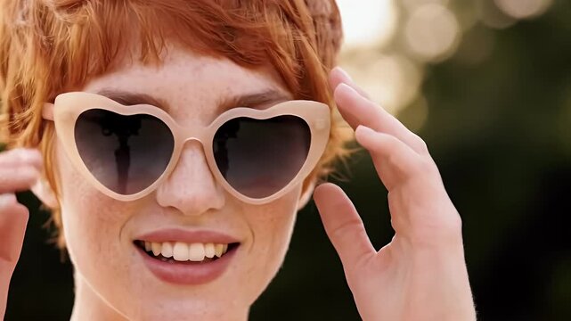 Woman with heart shaped sunglasses portrait