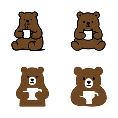 Obraz premium Cute Minimalist Bear Drinking Coffee – Black and Brown Vector Illustration