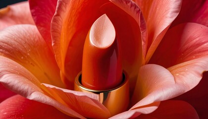 a red lipstick in the center of a flower