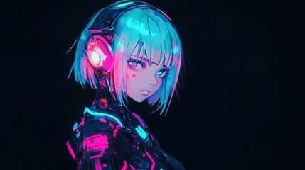 Fototapeta premium Cyberpunk anime girl with vibrant neon lighting.