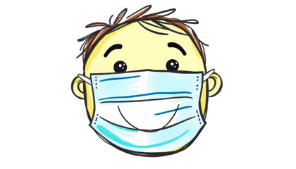 Fototapeta premium Happy child wearing protective mask, promoting safety and health