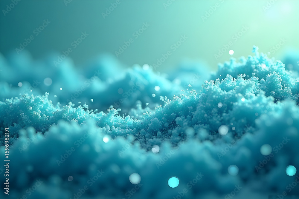 Fototapete abstract turquoise cloud forms with bokeh effect against green background