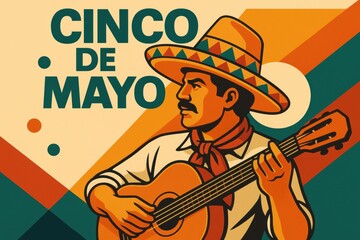 Celebrating cinco de mayo with a musician playing guitar in traditional attire at a festive gathering