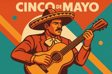 Celebration of Cinco de Mayo with a mariachi musician playing guitar