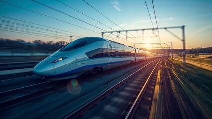 Fototapeta premium Highspeed train in motion with colorful background