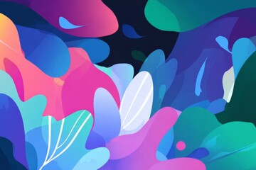 Abstract botanical illustration: Vibrant blend of fluid shapes and floral motifs in shades of pink blue and green creating a serene and modern scene