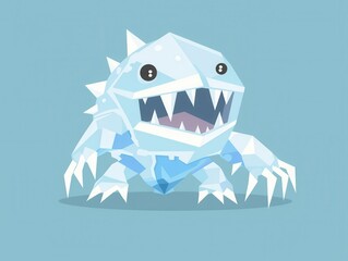 Geometric ice creature with crystal-like edges flat approach simple shape composition clean minimal style shadows.