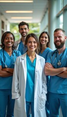 Diverse group of healthcare professionals smiling together