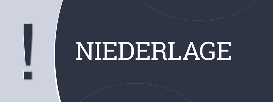 Niederlage (defeat) - A blue banner illustration with white text.