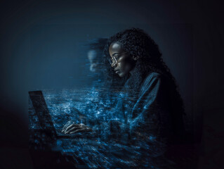 portrait of a young woman in cybersecurity concept