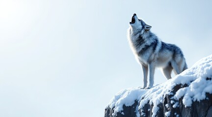 Obraz premium A lone wolf howls from a snowcovered peak in the desolate winter landscape