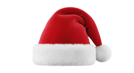 A festive santa hat with a red top and white trim isolated against a black background in a studio shot