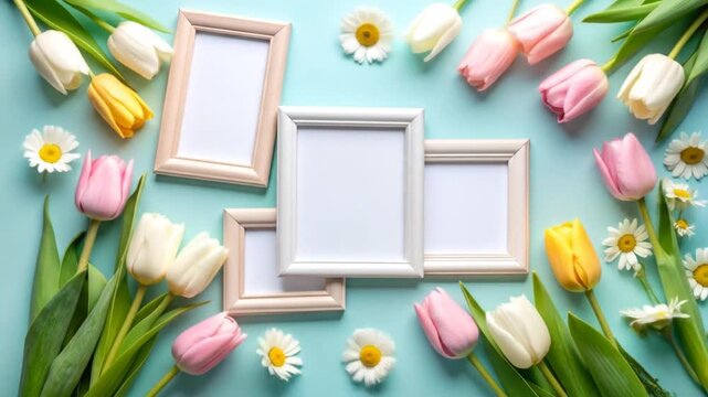Springtime Memories: Empty Frames, Tulips, and Daisies