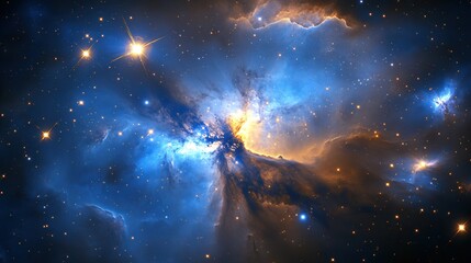 Fototapeta premium Vivid exploration of cosmic mysteries in a stunning blue galaxy filled with nebulae and interstellar beauty