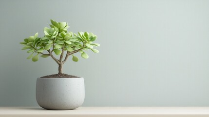 Elegant minimalism showcased with a succulent in a gray pot against a serene backdrop in a stylish apartment setting