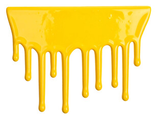Yellow paint dripping  isolated on a transparent background.