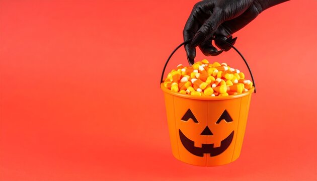 Halloween Jack-O'-Lantern Candy Bucket with Candy Corn