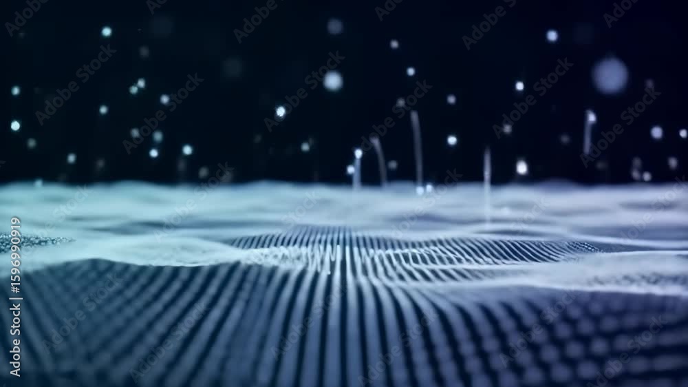 Poster abstract digital landscape with glowing lines and floating particles, futuristic dynamic technology 