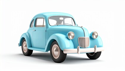 Cute cartoon of a classic car with a clean white background, Nostalgic aqua blue vintage car illustration with stylized, rounded features