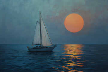 a sailboat is sailing in the ocean at sunset