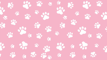 Seamless pattern with white dog paw prints on a vibrant pink background. Ideal for pet-themed designs