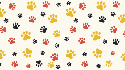 Playful seamless vector pattern featuring colorful animal paw prints on a gentle cream background. Perfect for pet shop or kids' themes